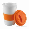 Silicone Cup Lid and Holder, Made of Double Wall Ceramic